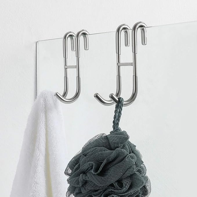 Simtive 12-Inch Shower Squeegee Set, Includes Shower Door Hook and Adhesive Hook, Squeegee for Shower Doors, Mirror and Window, Silver