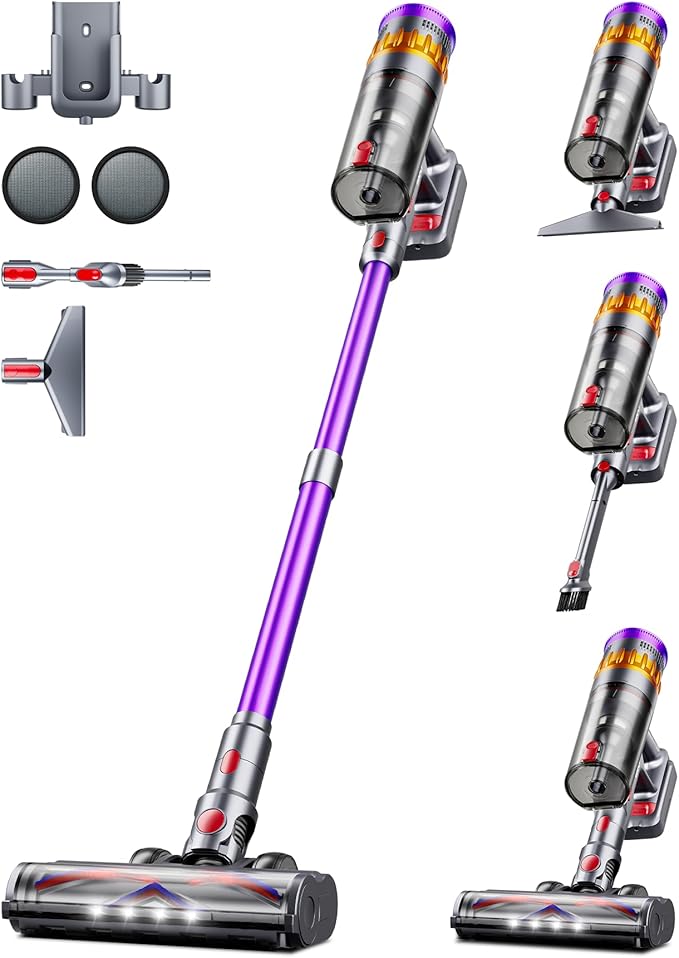 Cordless Vacuum Cleaner, 550W 48Kpa 70 Mins Vacuum Cleaners for Home, Self-Standing Stick Vacuum with Touch Screen, Wall Dock, Anti-Tangle Rechargeable Vacuum for Pet Hair Carpet Hardwood Floor