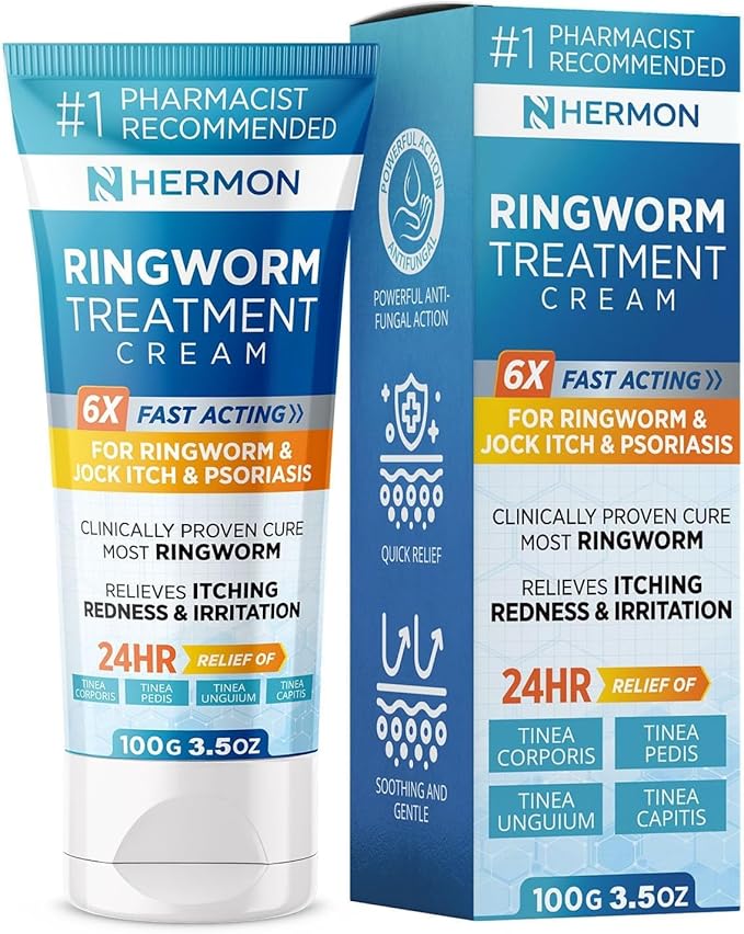Hermon Powerful Antifungal Ringworm Cream - Effective Treatment for Stubborn Ringworm, Jock Itch, Eczema, Tinea Versicolor, Athlete's Foot - for Adults and Kids - 100ml (2 Pack)