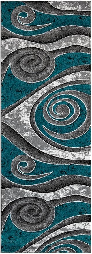 Ultra Soft Area Rug Hand Carved - Modern Abstract Design for Indoor Living Room & Bedroom - Stain Resistant, Easy to Clean - (5x7, Turquoise)