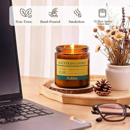 Sage and Cedar Candle for Cleansing,12.35oz Scented Candles with 8% Essential Oils,70 Hour Burn Time Soy Wax Candles for Home Decor,Reading,Jar Candle Gifts for Men and Women
