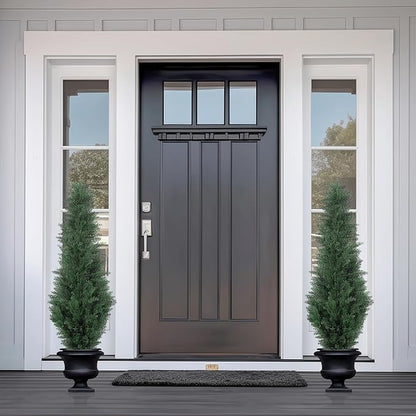 4FT Artificial Cedar Tree - Realistic Faux Cedar Trees for Outdoor Planters - Fake Cypress Trees for Front Porch - Faux Evergreen Plants for Home Porch Decor - Set of 2
