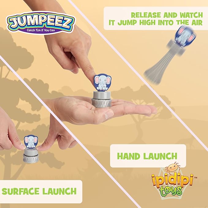 IPIDIPI Toys Jumpeez Safari Rocket Poppers – 25 Jungle Animal Bounce Toys for Kids – Ideal Stocking Stuffers for Kids, Birthday Party Favors, Goodie Bag School Prizes for Boys & Girls