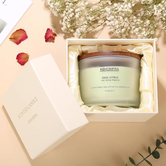 Scented Soy Wax Candle, 12.4 Oz Glass Jar, 70+ Hours Burn Time, Natural Essential Oils, Cotton Wick, Long Lasting Fragrance, Modern Contemporary Style (Lemon Lavender+Sage Citrus 2pack)