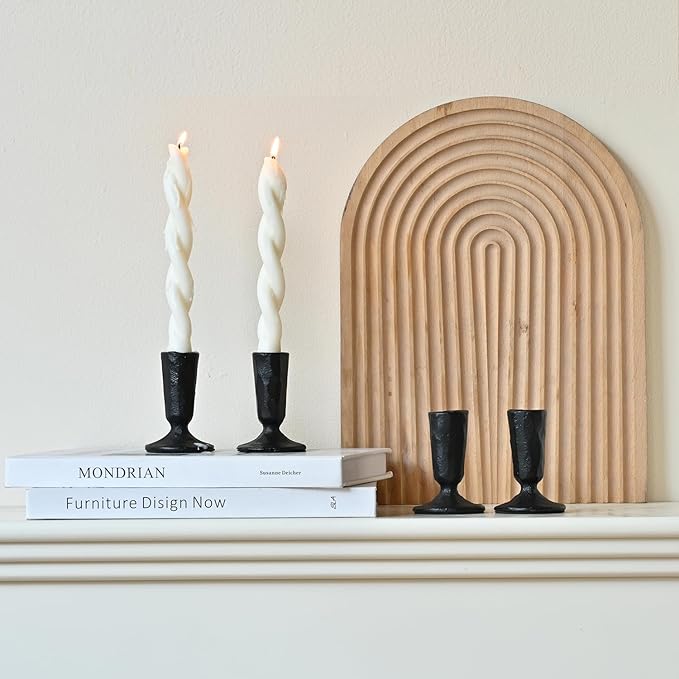 Candle Sticks Holder Decor, Set of 4 Vintage Black Candle Holders, Modern Decorative Tapered Candlestick Holders Centerpiece for Dining Table Centerpiece, Wedding, Party Decor