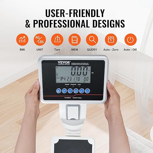 VEVOR Medical Digital Scale, Professional Physician Scale for Weight Height, Multi-Function Medical Physician Scale with Built-in Height Rod, 2 Unit (kg/lb), BMI for Home Hospital Gym, 660LBS Capacity