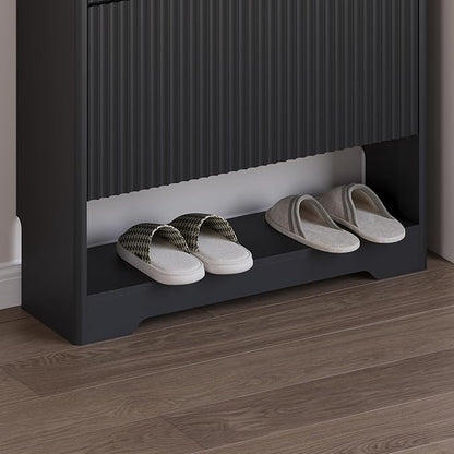 Shoe Cabinet with 2 Flip Drawers, Fluted Shoe Storage Cabinet with Adjustable Shelves, Freestanding Rack and Organizer for Entryway, Closet, Hallway