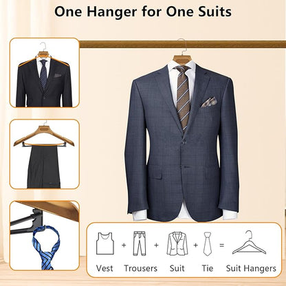 DEDU Suit Hangers for Men 15 Pack, Rose Gold Coat Hangers Extra Wide Non Slip Width 17.7", Thick Plastic with Pants Bar & Metal Hook