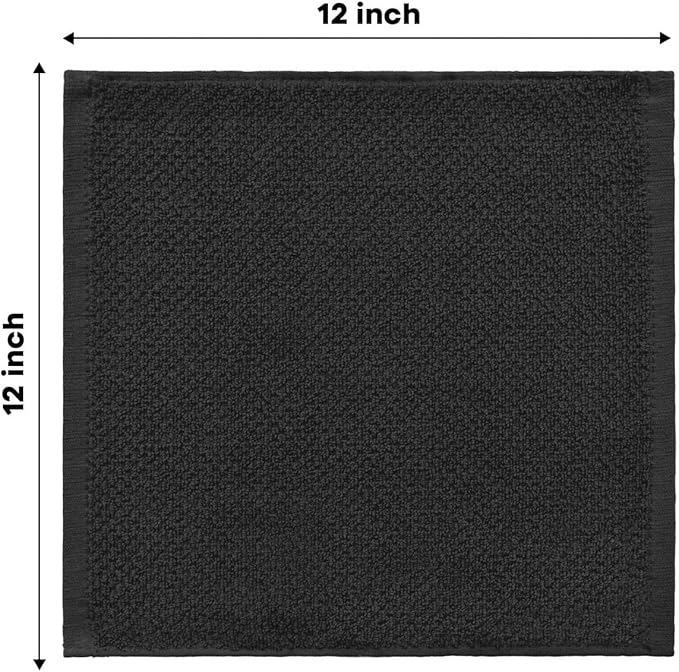 Artoid Mode Ring Spun Cotton Black Dishcloth Kitchen Towels, 12x12 Inch Ultra Soft Absorbent Quick Drying Household Cleaning Kitchen Rags Set of 6