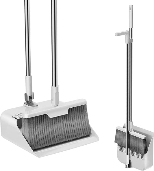 Household Broom with Dustpan, Magic Silicone Broom, Magic Broom with Extra-Long Adjustable Aluminum Handle for Floor, Glass, and Tile (White M1) (M3)
