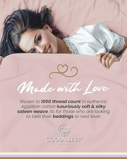 1000 Thread Count Egyptian Cotton Sheets Queen Size, 4 Pc Luxury Sheets Set, Long Staple 100% Cotton Sheets for Queen Size Bed, 16" Deep Pocket Hotel Style Sheets, Sateen Sheets Queen, Blush