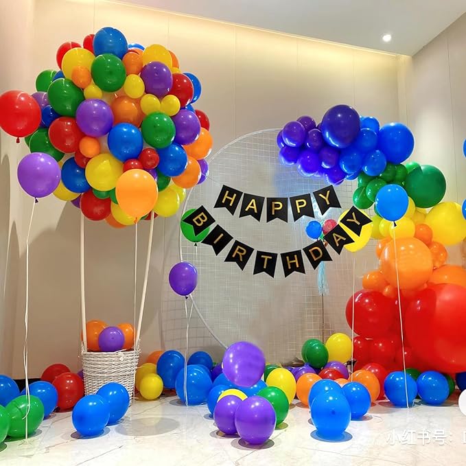 164pcs Rainbow Balloons - Arch Kit with 7 Assorted Colorful Sizes for Birthday Party, Baby Shower, Anniversary & Festival Decoration