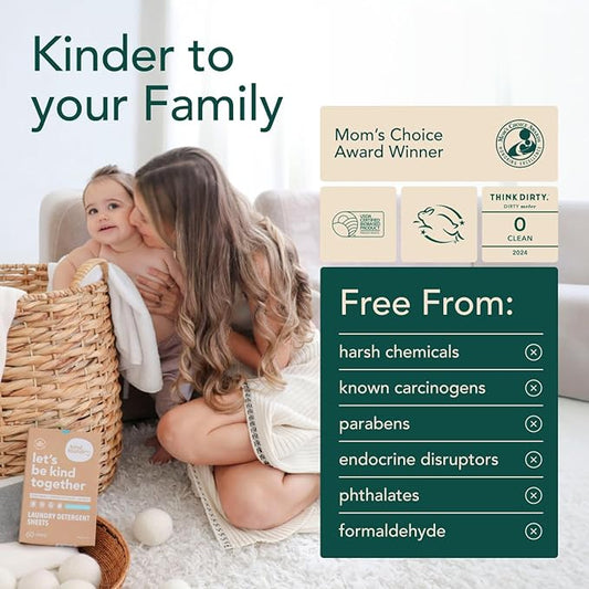 Kind Laundry Detergent Sheets with Stain-Fighting Enzymes - Plant Powered Eco-Friendly Laundry Soap Sheets - Home or Travel Laundry Detergent Fragrance Free, 18 Loads (Mom's Choice Award Winner)