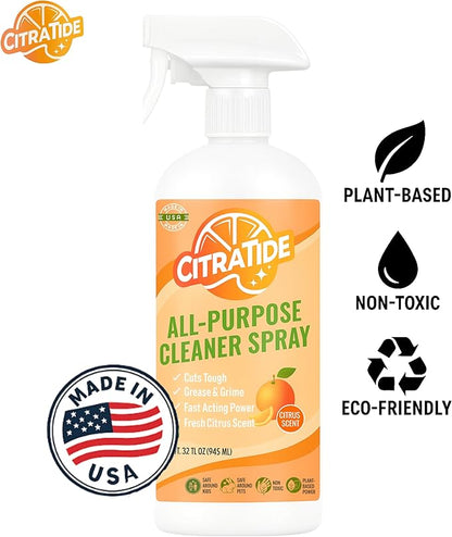 All-Purpose Cleaner Spray – Plant-Based Citrus Formula – Cleans Kitchens, Bathrooms & Hard Surfaces – CITRATIDE – USA Made, Non-Toxic (32 fl oz)