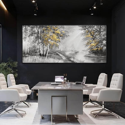 SOUGUAN Grey and Gold Canvas Wall Art Tree Wall Decor Modern Posters 32"x70" Large Decoration Living Room Pictures for Bedroom Office