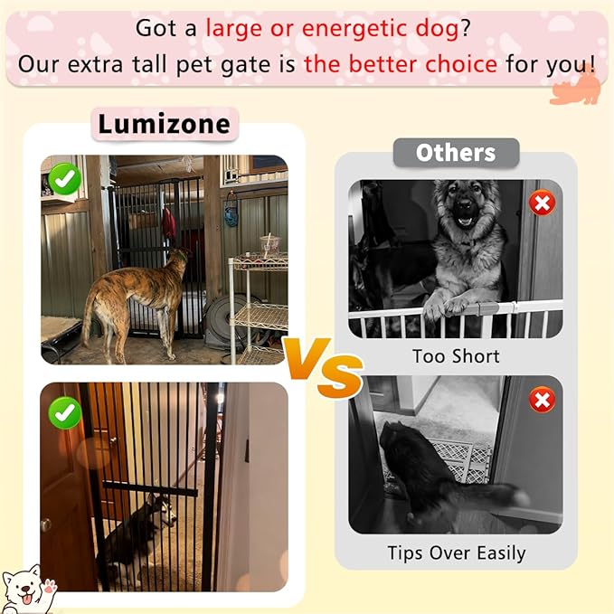 Lumizone Extra Tall Pet Gate 55.12" High Pressure Mounted 59.25"-63.38" Extra Wide (9 Sizes) 1.37" Gap for Cat Dog Stairs Doorway Hallway No Drilling Auto-Close (59.25"-63.38" W, Cream White)