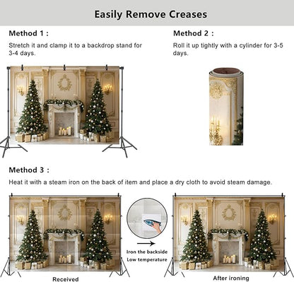 YongFoto Christmas Fireplace Backdrop 7x5ft Room Christmas Trees Classic Retro Wall Photography Background New Year Xmas Eve Family Winter Holiday Party Banner Photoshoot Wallpaper Photo Booth