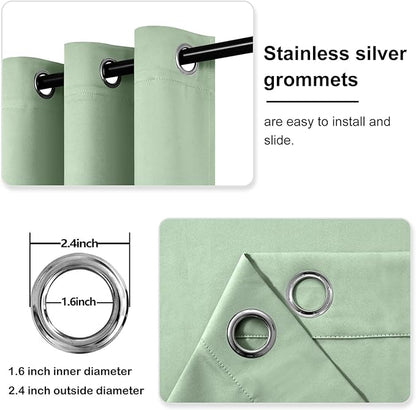 DWCN Blackout Curtains 63 Inch Length, Room Drakening Drapes for Bedroom, Solid Grommet Living Room Extra Wide Panels, Light Green, W70 x L63 Inch, Set of 2