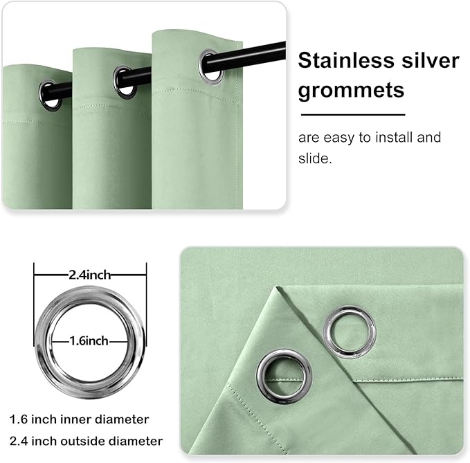 DWCN Light Green Blackout Curtains for Bedroom, Room Darkening Thermal Insulated Grommet Window Drapes for Living Room - W42 x L72 Inches, 2 PCS