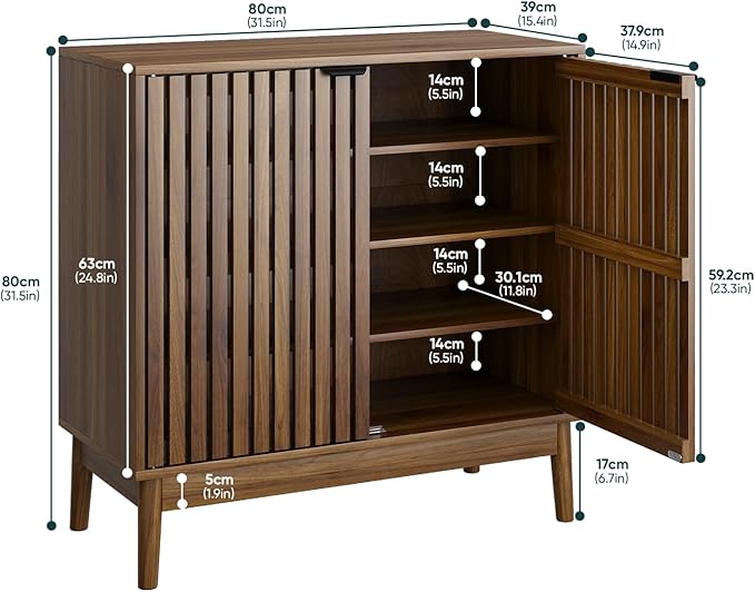 Shoe Storage Cabinet with Ventilated Slatted Doors, Wooden Shoe Organizer, Shoes Rack for Entryway, Hallway, Living Room