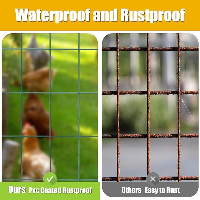 Green PVC Coated Welded Wire Fencing, 60in High x 100ft Long, 2 inch x 4 inch 14GA 2/3/4/5/6 Ft Tall Welded Wire Fence Rolls, Green Metal Garden Fence Wire Roll Garden Fencing for Yard