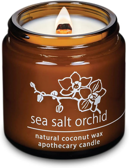 Hemlock Park Crackling Wood Wick Candle Handcrafted with Natural Coconut Wax (Small 4 oz, Sea Salt Orchid)