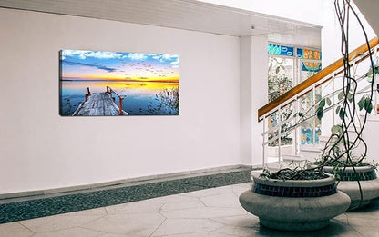XXMWallArt FC2275 Jetty In The Sunset Lake Wall Art Canvas Prints Painting Nature Pictures Framed Landscape Paintings Canvas Wall Art for Living Room Bedroom Kitchen Home and Office Wall Decor