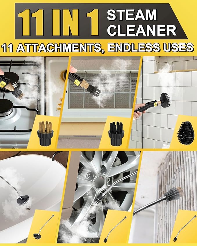 Heavy Duty Steam Cleaner for Home, Fast Heating & 1.2L Tank, 6-Level Adjustable Pressurized Portable Steamer for Cleaning with 11-Piece Accessories for Grout, Tile, Floor, Car and More