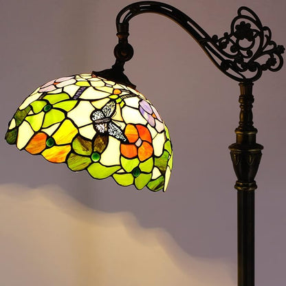 Tiffany Floor Lamp Stained Glass Lamp 18.88X12X67 Inch Angle Adjustable Arched Gooseneck Antique Reading Light (Butterfly Flowers)
