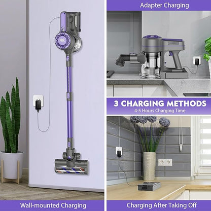 Cordless Vacuum Cleaner, Vacuum Cleaner for Home with 80000 RPM High-Speed Brushless Motor, Up to 40 Mins Runtime, 2 Adjustable Suction, Anti-Tangle, Lightweight Stick Vacuum for Hard Floor