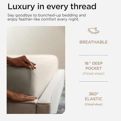 Threadmill King Size Sheets | 600 Thread Count King Bed Sheets Set for King Mattress 16” Deep Pocket | Sateen Weave 4-Piece Bedding Set with Cooling Effect | Taupe
