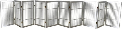 Pet Dog Gate Strong and Durable Freestanding Folding Acacia Hardwood Portable Wooden Fence Indoors or Outdoors by Urnporium (White Pet Gate, 10 Panel 30" Tall)