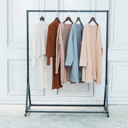 Modern Simple Heavy Duty Metal Rolling Clothing Garment Rack with Wheel,Creative Commercial Wedding Dress Display Shelf,Single Rod Floor-Standing Clothes Hangers (Black without Wood, 47.2" L)