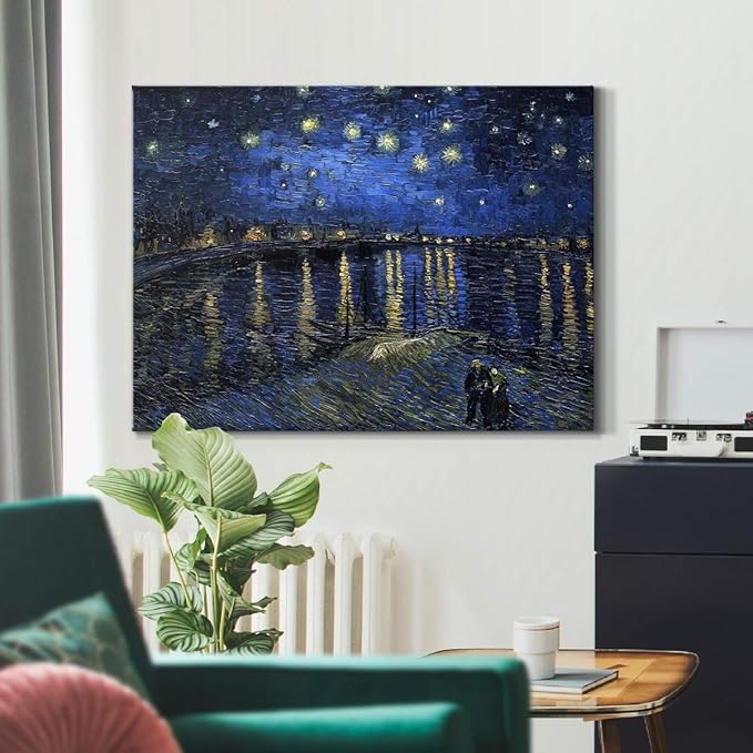 Wexford Home Home Decor Landscape Canvas Wall Art Abstract Floral Painting Modern Pictures Artwork Decoration for Living Room Kitchen Bathroom Office, Ready to Hang, starry night over rhone, 32x48