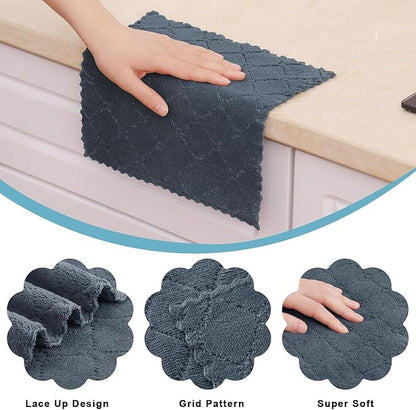 Homaxy 12 Pack Kitchen Dish Cloths, Super Soft and Absorbent Coral Velvet Dish Towels, Nonstick Oil Fast Drying Microfiber Cleaning Cloth, 10 x 10 inches, Navy Blue/Dark Grey/Brown/Grass Green