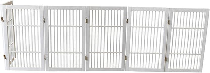 Pet Dog Gate Strong and Durable Freestanding Folding Acacia Hardwood Portable Wooden Fence Indoors or Outdoors by Urnporium (White Pet Gate, 6 Panel 30" Tall)