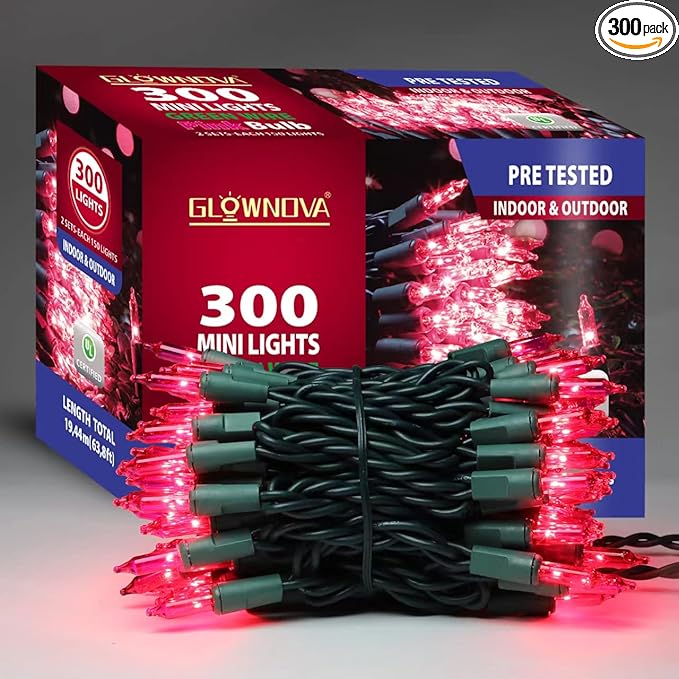 Green Wire, Pink Incandescent Bulb 300 Mini String Lights for Indoor Christmas Tree Garland Birthday Wedding Party Festival Decoration