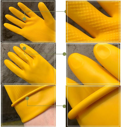8 Pairs Reusable Household Cleaning Gloves, Rubber Kitchen Dishwashing Gloves,Extra Thickness, Long Sleeves, for Washing Dishes, Pet Care(Small, Yellow)