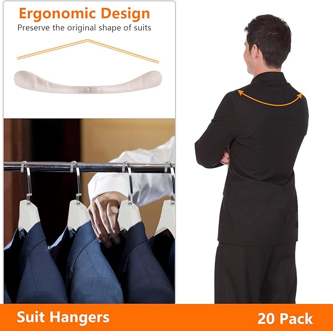 Plastic Extra Wide Shoulder Suit Hangers for Men 10 Pack Width 17.7", Ivory White Sweater Hangers no Shoulder Bump Non Slip for Thick Sweaters, Clothes Hangers with Pants Bar & Metal Hook
