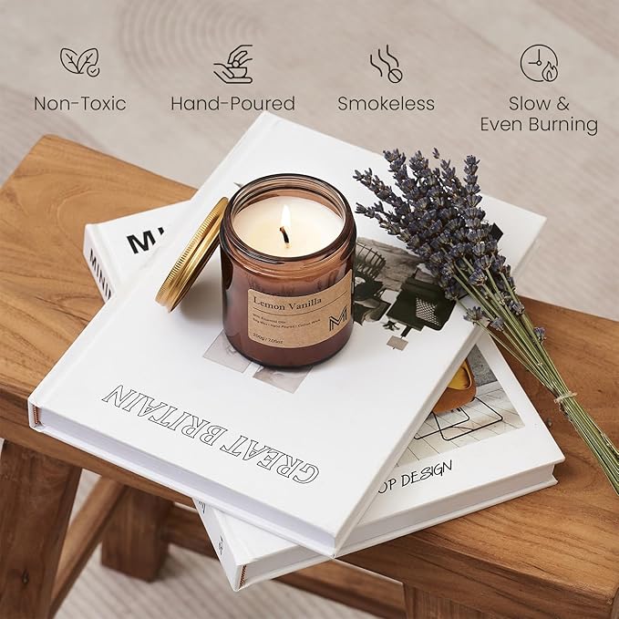 M&SENSE Lemon Vanilla Scented Christmas Candle Gift, Aromatherapy Candle Set for Women, Soy Wax Candles Home Scented, Long Lasting Amber Jar Candles Gift for Christmas, Thanksgiving, Holiday