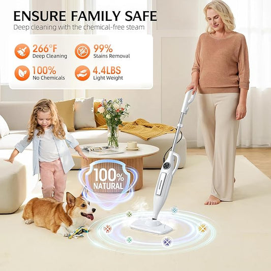 Powerful Handheld Steam Mop With 11 Accessories, 23FT Power Cord, 266℉Deep Cleaning, 2 Steam Modes & Multi-Purpose Steamer For Sealed Hard Floor, Laminate, Marble, Stone Floors
