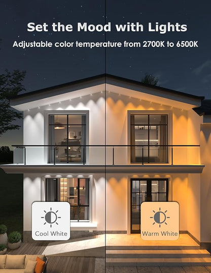 100ft Permanent Outdoor Lights, Smart RGB+IC Eave Lights, 60 Bright LEDs with 75 DIY Scene Modes & 16 Million Colors, Work with Alexa/App, IP68 Waterproof Light for House Holiday Christmas