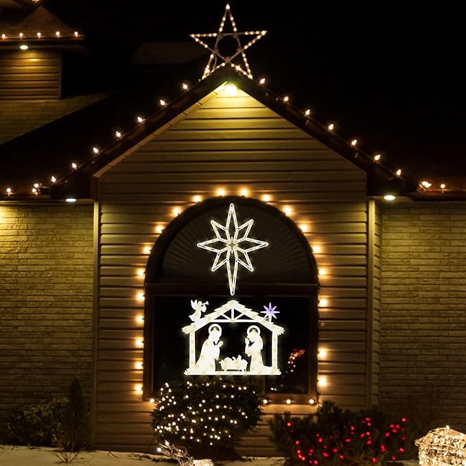 Christmas Decorations 17" Christmas Window Silhouette Lights Decorations - 2 Pack Nativity Scene with Lights ＆ Lighted Bethlehem Star for Holiday Indoor and Outdoor Wall Door Window Decorate