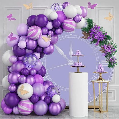 6.5x6.5ft Purple Clock Round Backdrop Cover Happy New Year Countdown Circle Photography Background Christmas New Year Eve Party Decor Congratulations Grad Birthday Party Photo Portrait Props