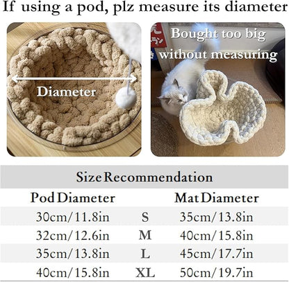 Cat Knitted Bed Mat, Extra-Soft Washable Warm Round Pads Cushions for Indoor Kittens, Cat Trees Towers, Perfect for Kneading and Sleeping (Oatmeal,Large)