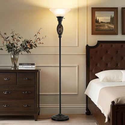 Vintage Floor Lamp with Nightlight, 70" Rustic Standing Lamp with Glass Shade, Victorian Style Tall Lamp Decor for Living Room Bedroom Study Home Office Corner (Bulb Included)