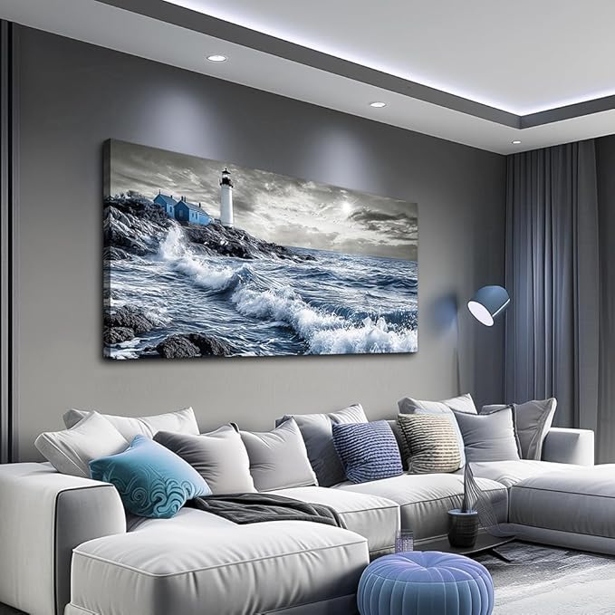 ZUITINGHUA Canvas Wall Art For Living Room Wall Decor For Bedroom Office Wall Decoration Wave Landscape Painting Watch Tower Pictures Artwork Room Aesthetic Home Decor 20x40 In