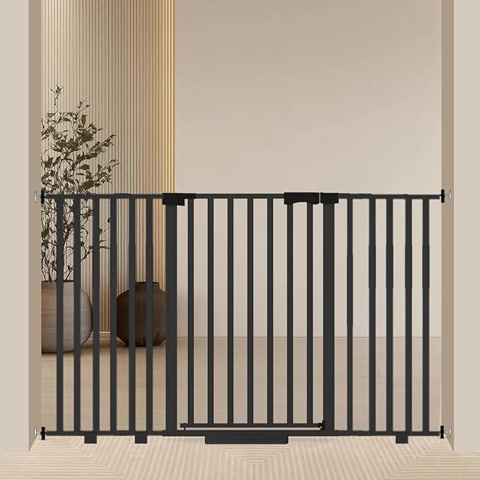 Extra Wide Baby Gate Fits 30-63 Inch Wide Opening, Toddler Pet Gate for Stairs Doorways Hallways Indoor, Walk Thru Large Long Dog Gates Pressure Mounted White