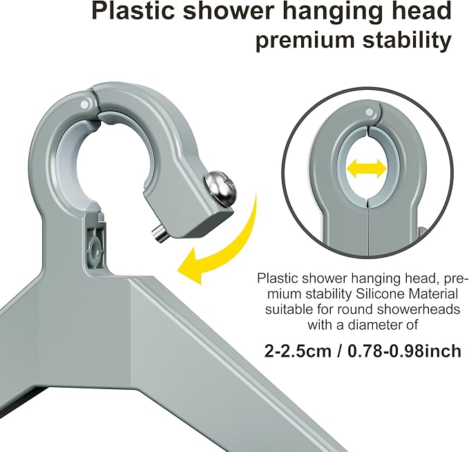 Orimade Adjustable Anti-slip Shower Caddy over Head, Rustproof Bathroom Hanging Shower Organizer with 2 Hooks for Razor, No Drilling Shower Shelves Storage Rack 3 Tier, Grey