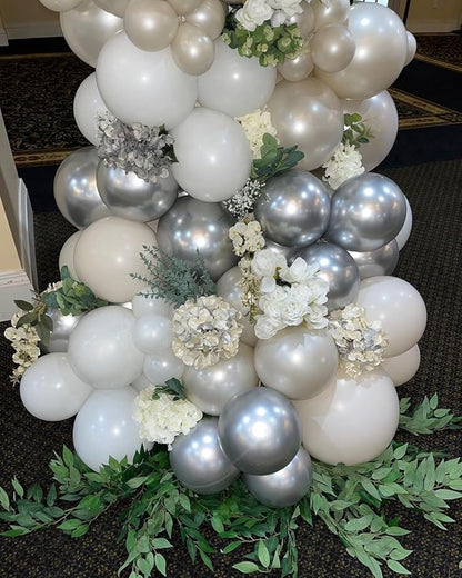 White and Silver Balloons,75PCS 12in and 5in Silver and White Latex Balloons for Birthday, Wedding, New Years Party, Graduation